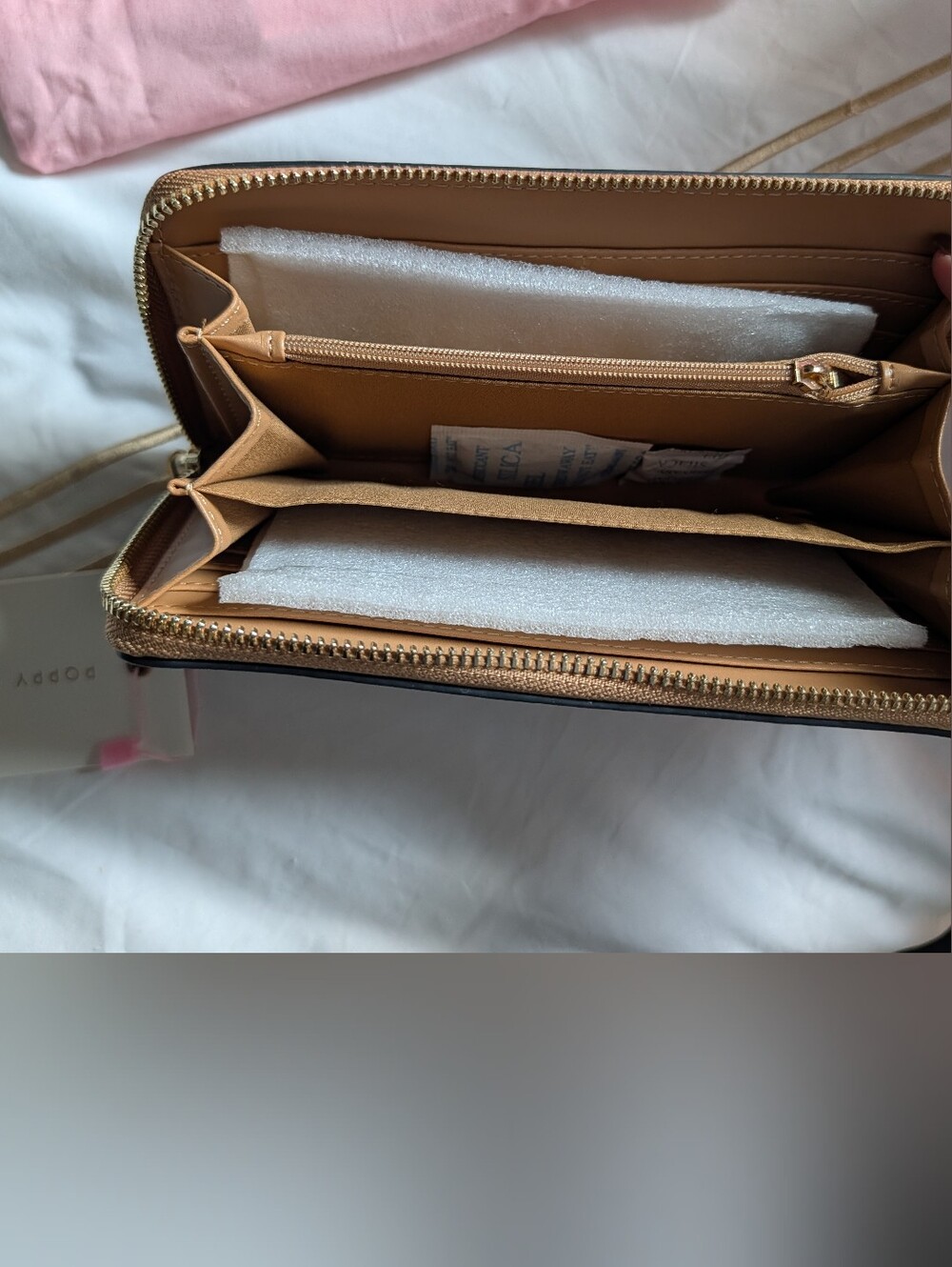 Poppy & Peonies Tan Zip-Around Wallet with Gold Hardware - Picture 4 of 4